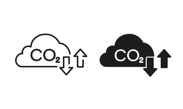 Contaminación Por Dióxido Carbono Línea Aire Conjunto Iconos Silueta Pictograma — Archivo Imágenes Vectoriales