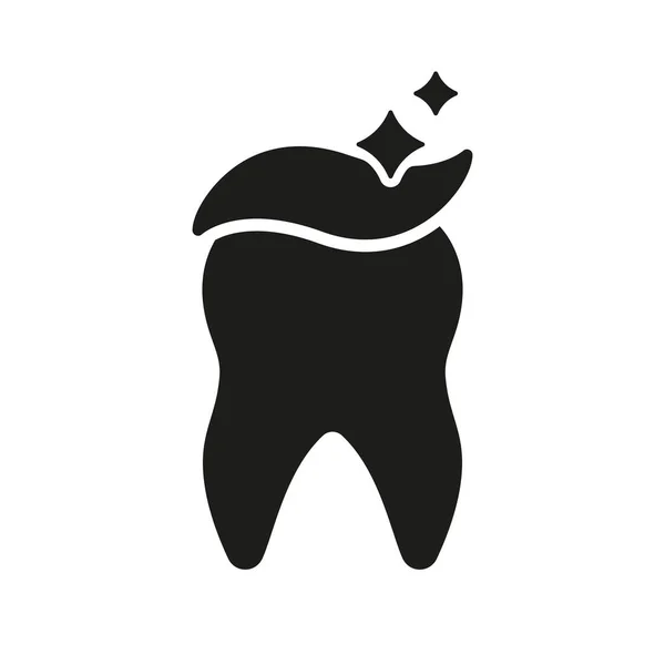 Zahnreinigung Mit Zahnpasta Silhouette Icon Dentalhygiene Piktogramm Kieferorthopädische Gesundheitsversorgung Zahnbehandlung — Stockvektor