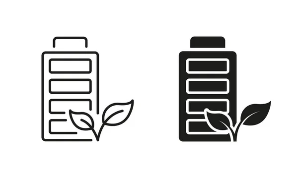 Rechargeable Energy Line Silhouette Icon Set Ecological Renewable Battery Pictogram — 스톡 벡터
