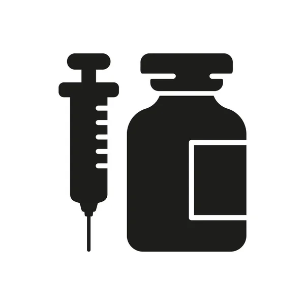 stock vector Medical Syringe and Glass Bottle Silhouette Icon. Flu Vaccination Symbol. Medicine Injection, Inject Treatment Glyph Pictogram. Insulin Dose in Vial Icon. Isolated Vector Illustration.