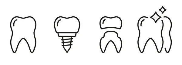 Tandlægeimplantation Behandling Tandpleje Veneer Restaurering Piktogram Tandimplantatlinjeikon Sæt Proteseteknologi Tandpleje – Stock-vektor