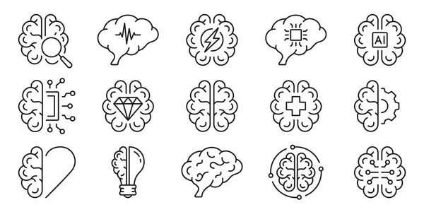Sztuczna Inteligencja Ludzki Umysł Burza Mózgów Zbiór Symboli Stresu Białym — Wektor stockowy