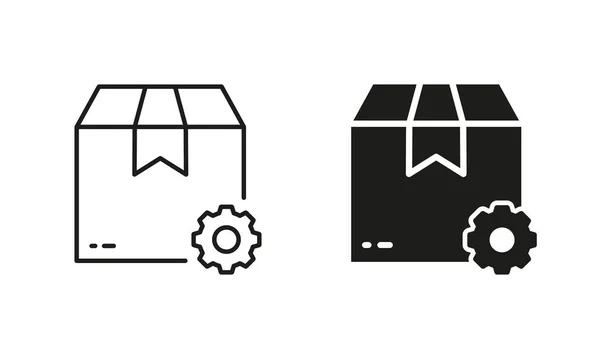 Parcel Box Gear Silhouette Line Icon Set 화물선 그램이야 서비스 — 스톡 벡터