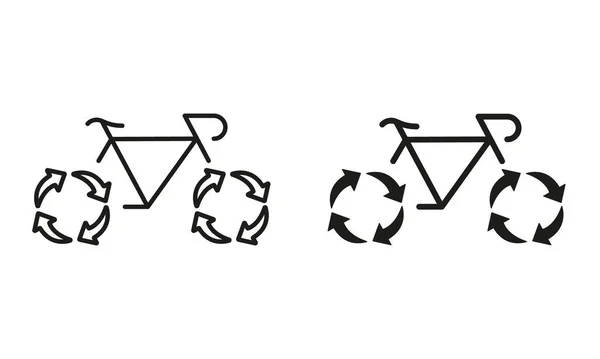 Umweltfreundliche Transportlinie Und Silhouette Icon Set Fahrrad Mit Recycling Rädern — Stockvektor