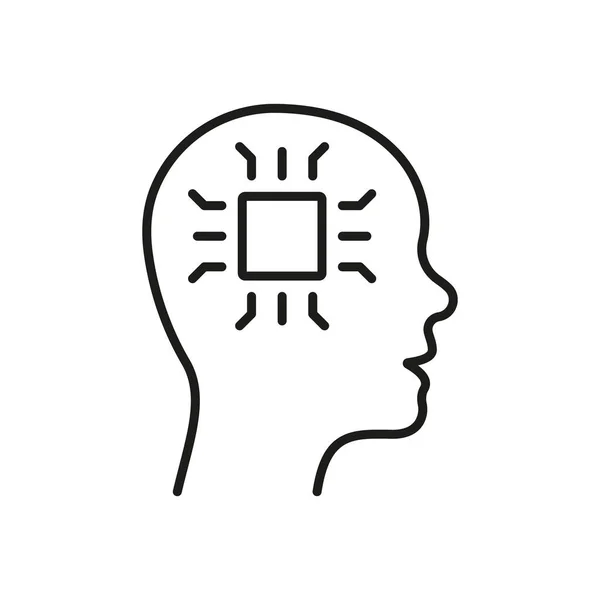 Human Head Technology Chip Linjärt Piktogram Innovation Neuroscience Koncept Skissera — Stock vektor