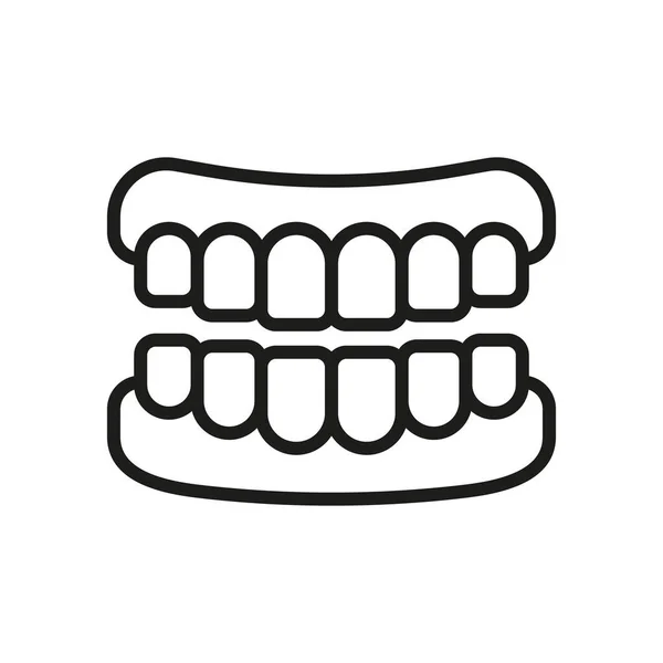 歯の線のアイコンを持つ人間の顎の解剖学 健康的なスマイルリニアピクトグラム 偽りの歯 口腔衛生 歯の概要シンボル 歯科治療 編集可能なストローク 絶縁ベクトルイラスト — ストックベクタ