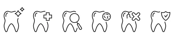 Teeth Whitening Procedure Line Icon Set Zahnschutz Zahngesundheit Checkup Und — Stockvektor