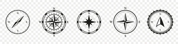 Kompas Silhouet Icoon Set Windrose Rose Wind Symbool Navigatieapparatuur Glyph — Stockvector
