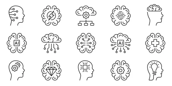 Cérebro Humano Concept Black Line Icon Set Mente Humana Brainstorm — Vetor de Stock
