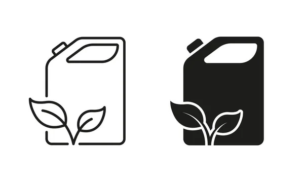 Behållare För Eco Bensin Line Och Silhouette Icon Set Behållare — Stock vektor