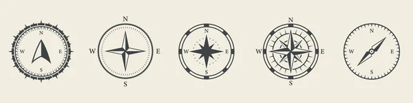 Windrose Silhouette Icon Set Brújula Navegador Náutico Cartografía Glifo Pictograma — Vector de stock