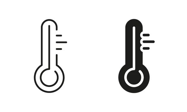 温度计线和轮廓图标集 温度测量工具 白底温度或华氏符号集合中的控制度仪器 孤立的病媒图解 — 图库矢量图片