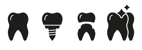 Zestaw Piktogramów Stałych Pielęgnacji Zębów Renowacji Weneckiej Technika Denture Leczenie — Wektor stockowy
