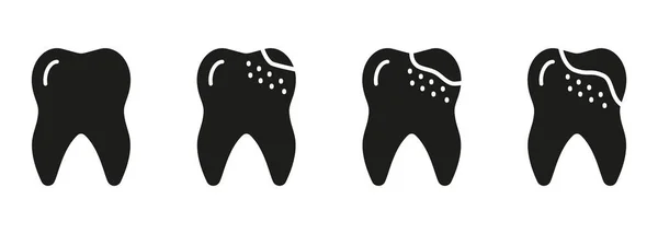 Ορθοδοντικό Πρόβλημα Δοντιών Οδοντιατρική Τερηδόνα Διαδικασία Σιλουέτα Σετ Εικονίδιο Οδοντιατρική — Διανυσματικό Αρχείο