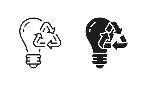 Lightbulb Renewable Electricity Resource Line Silhouette Icon Set Eco Biodegradable — Vettoriale Stock