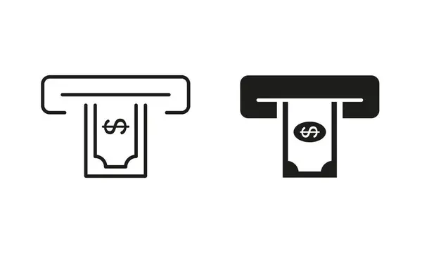 Retirar Dinero Línea Cajero Automático Silhouette Icon Set Eliminar Insertar — Archivo Imágenes Vectoriales