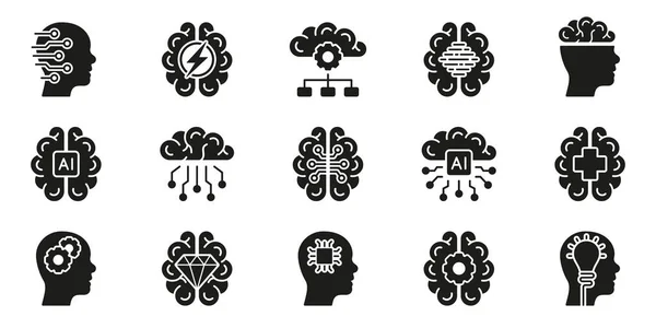 Brainstorm Human Mind Stress Artificial Intelligence Solid Symbol Collection White — Archivo Imágenes Vectoriales