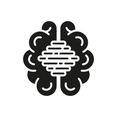 Devreli İnsan Beyni, Dijital Teknoloji Kara Katı Simge Tasarımı. Teknik Bilimler Silueti Pictogram. Beyaz Arkaplanda Yapay Zeka Sembolü. İzole Vektör İllüstrasyonu.