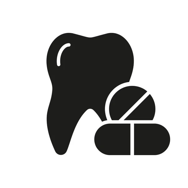 Dental Painkillers Teeth Pills Silhouette Icon Medicina Farmácia Dentes Comprimido — Vetor de Stock