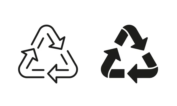 Linha Seta Triângulo Reutilização Ecológica Conjunto Ícones Silhueta Reciclagem Orgânica —  Vetores de Stock