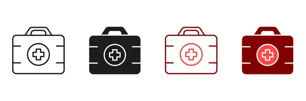 Medizin Tools Box Black Color Sign Collection Medication Help Suitcase — Stockvektor