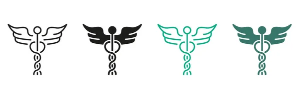 Pharmacy Emblem Hospital Black Color Pictogram 컬렉션 Caduceus Sign 카후우에스 — 스톡 벡터