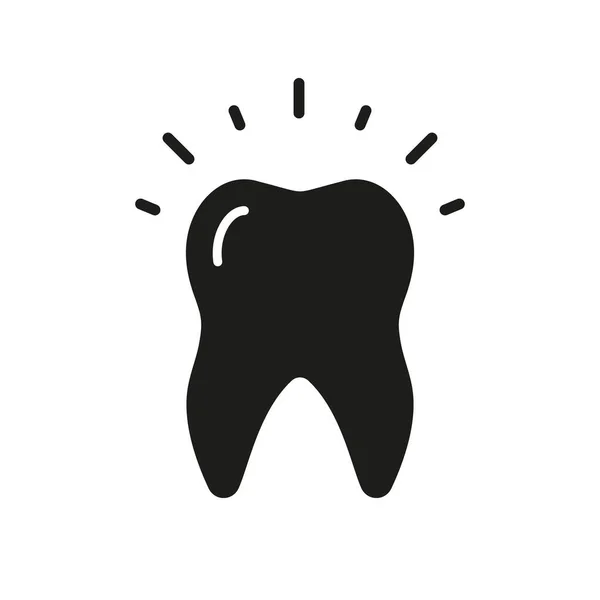 健康歯のシルエットアイコンを輝きます 医学歯ホワイトニンググリフピクトグラム 歯科衛生学 シャイニー ブライト 歯科治療固体標識 歯のシンボル 絶縁ベクトルイラスト — ストックベクタ