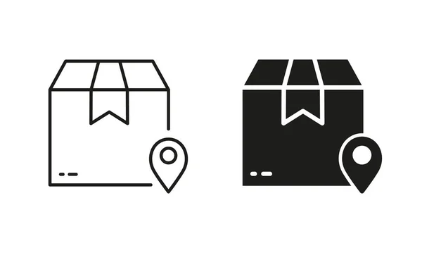 2009 Parcel Box Point Shipping Map Geolocation Silhouette Line Icon — 스톡 벡터