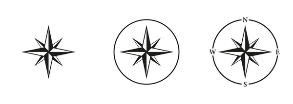 Rosenwind Symbol Kompass Silhouette Icon Set Vorhanden Norden Süden Westen — Stockvektor