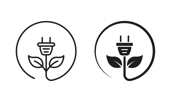 플러그그린 에너지 실루엣 아이콘 Eco Electricity Power Leaf Symbol Collection — 스톡 벡터