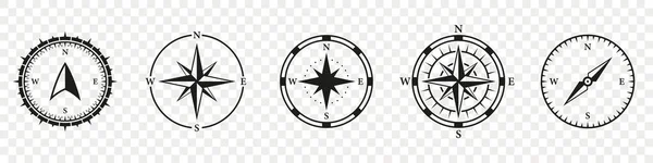 Kompas Silhouet Icoon Set Navigatieapparatuur Glyph Pictogram Windrose Rose Wind — Stockvector