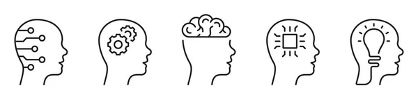 Human Head Digital Science Black Line Icon Set Мозговой Штурм — стоковый вектор