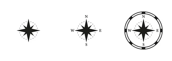 Abenteuerausrüstung Kompass Silhouette Icon Set Gps Für Reisen Rosenwind Symbol — Stockvektor