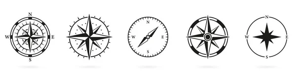 Kompas Silhouet Icoon Set Witte Achtergrond Navigatierichting Naar Noord Zuid — Stockvector