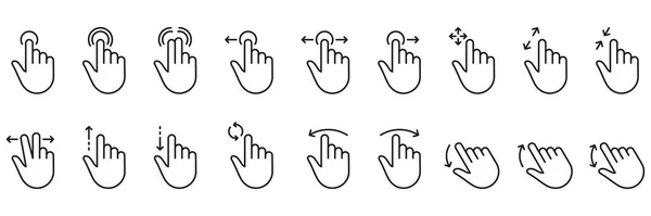 Hand Finger Berühren Wischen Und Umrisse Ziehen Icon Set Pinch — Stockvektor