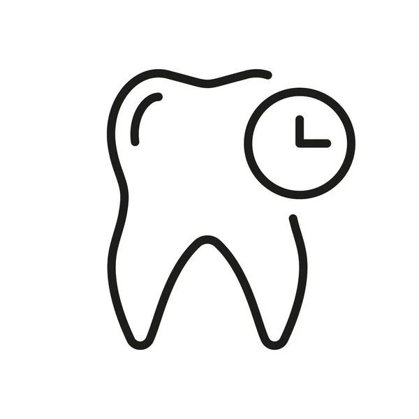 歯の健康線のアイコンを確認する時間 歯時計歯科医師の任命リニアピクトグラムと 歯の概要シンボル 歯科治療のスケジュールサイン 編集可能なストローク 絶縁ベクトルイラスト — ストックベクタ