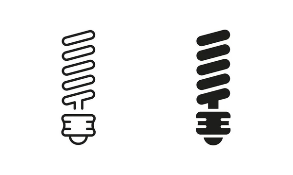 Spiral Lightbulb Electrical Equipment Line Silhouette Icon Set Лампочка Екологія — стоковий вектор