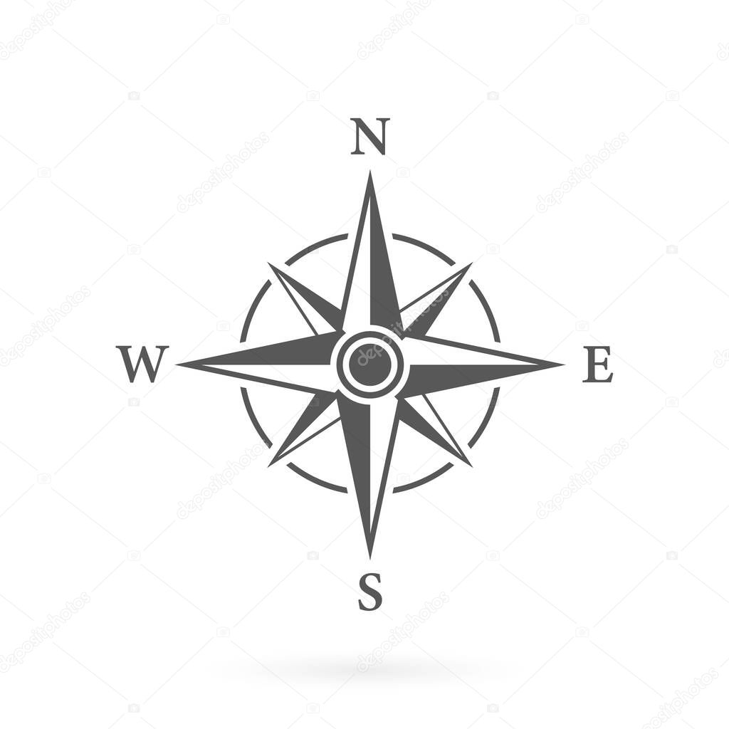 Rose Wind Navigation Retro Equipment Sign. Adventure Direction Arrow to North South West East Orientation Navigator Modern Glyph Pictogram. Compass Map Silhouette Icon. Isolated Vector Illustration.