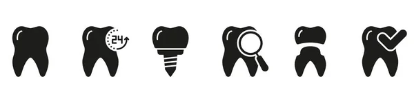 Kieferorthopädische Verfahren Und Diagnostisches Silhouette Icon Set Zahngesundheit Checkup Zahnschutz — Stockvektor