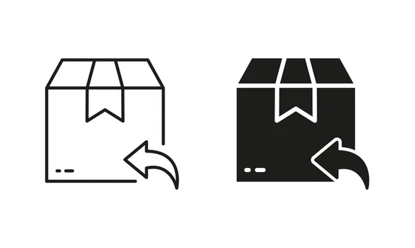 Return Parcel Box Silhouette Line Icon Set Delivery Service Pictogram — 스톡 벡터