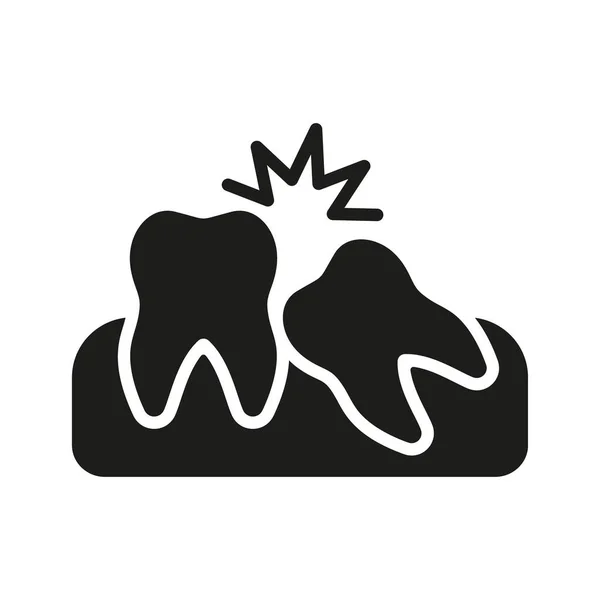 歯のシルエットのアイコンを砕いた 閉塞性医療問題 Oral Care Glyph Pictogram 知恵歯病 歯科治療固体標識 歯のシンボル 絶縁ベクトルイラスト — ストックベクタ