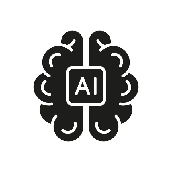 Human Brain Solid Pictogram Digital Technology Glyph Symbol White Background — Stock Vector