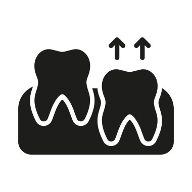 İnsan dişleri büyüyen siluet simgesi. Diş Patlaması Glyph Pictogram. Bilgelik Diş Çıkarma Süreci. Ağız tıbbı. Diş tedavisi somut bir işaret. Dişçi Sembolü. İzole Vektör İllüstrasyonu.