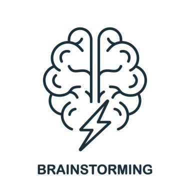 Brainstorm Line Icon. Human Brain with Lightning Linear Pictogram. Think about Creative Idea Outline Sign. Brainstorming, Intellectual Process Symbol. Editable Stroke. Isolated Vector Illustration.