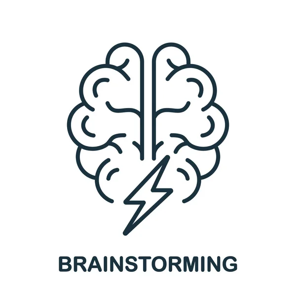 ブレインストーミングラインアイコン ライトニング リニア ピクトグラムで人間の脳 クリエイティブアイデアの概要を考えてみましょう ブレーンストーミング 知的プロセスシンボル 編集可能なストローク 絶縁ベクトルイラスト — ストックベクタ