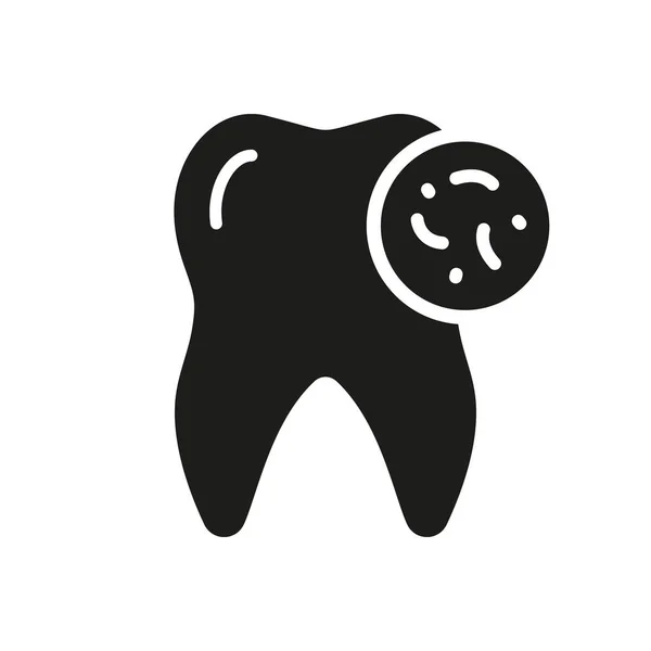 歯細菌グリフPictogram 口腔ウイルスの問題 歯シルエットアイコン上の微生物や感染症 歯科治療固体標識 歯のシンボル 絶縁ベクトルイラスト — ストックベクタ