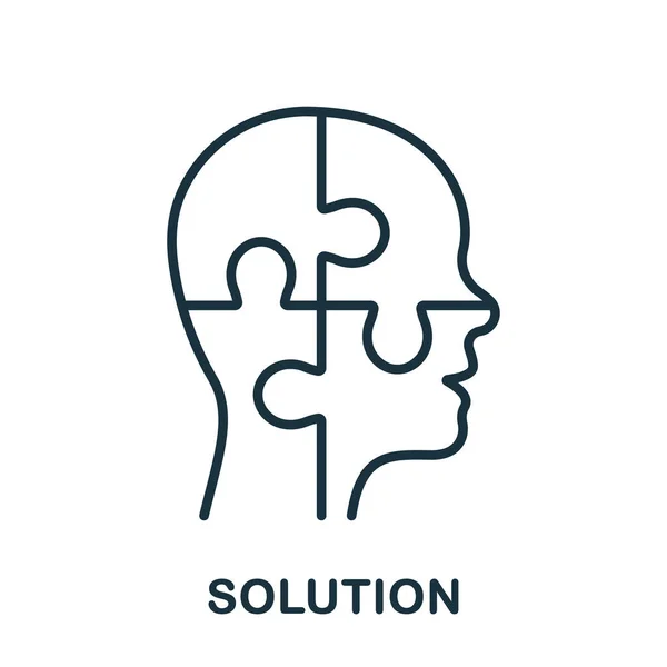 Solution Human Head Line Icon Persons Brain Jigsaw Creation Idea — Stock Vector