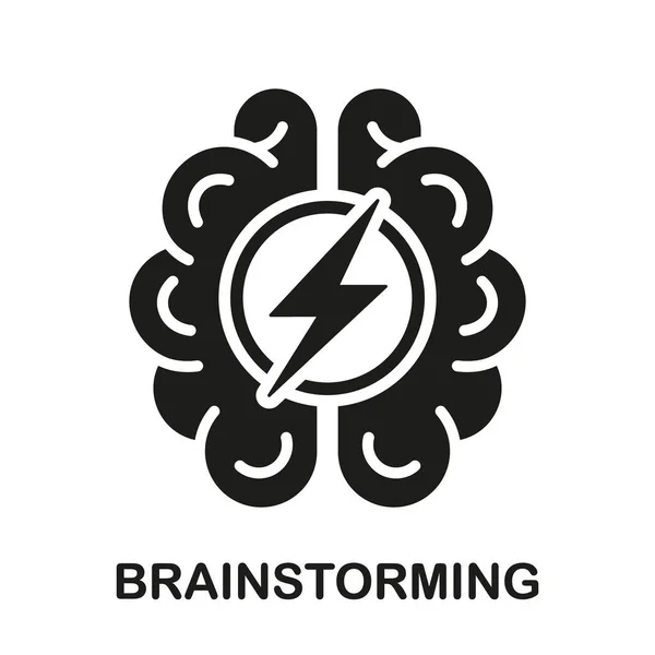 Symbol För Intellektuella Processer Brainstorm Glyph Pictogram Människohjärna Med Blixtnedslag — Stock vektor