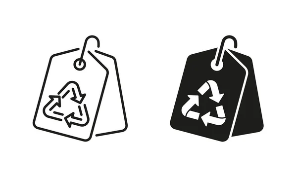 Linha Crachá Cartão Reciclagem Ecológica Conjunto Ícones Silhueta Eco Natural —  Vetores de Stock