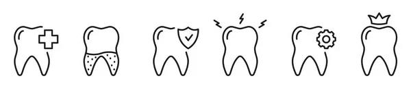 Set Iconos Línea Diagnóstico Dental Dolor Muelas Cálculo Dental Pictograma — Vector de stock
